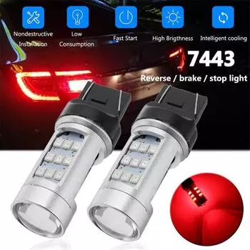 2 шт. T20 7443 W21/5W Красный Светодиодный Задний Фонарь Мигающий Стробоскоп Мигающий Задний Предупреждающий Безопасный Стоп-сигнал Автомобильный Свет