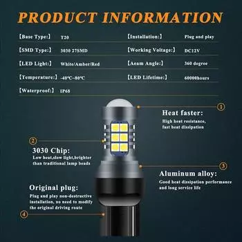 2 шт. T20 LED 7440 7443 Led WY21W W21W светодиодные лампы автомобильные сигнальные лампы T20 3030SMD резервный фонарь заднего хода супер яркий 2PCS&7443 W21/5W T20 красный