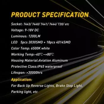 2 шт. T20 светодиодный Canbus 7443 W21/5 Вт 7440 W21W светодиодный светильник 6500 К белый автомобильный парковочный светильник Drl дневные ходовые огни 12 В