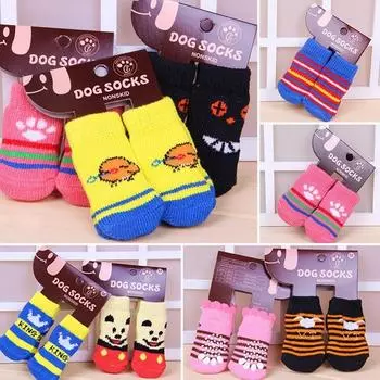 2 шт. Теплые носки для прогулок с изображением щенков и кошек, нескользящие носки для собак, высококачественные трикотажные хлопковые популярные аксессуары M