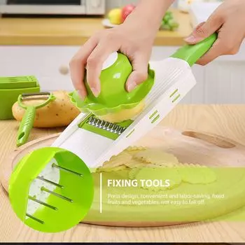 2 шт. Терка для овощей из нержавеющей стали, защита для пальцев, мандолина, резак для картофеля, моркови, слайсер, лук, нарезка кубиками, кухонный гаджет 11.5X11X5CM зелёный