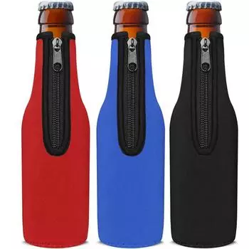 2 шт., термоизоляционный чехол для пивной бутылки, сохраняющий напиток холодным, застегивающийся на молнию, чехол для бутылки, чехол для охладителя пивной бутылки чёрный