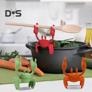 2 шт. термостойкий силиконовый держатель для ложки в виде краба, нескользящая подставка для кухонных принадлежностей, органайзер для кухни, забавная подставка для ложки в виде краба C