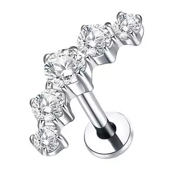 2 шт. Титановые серьги-кластеры с 5 цирконами, 16G, для пирсинга Дэйт, Хеликс, Трагус, Хрящ, Мочка уха, Лабрет с плоской задней частью, Ювелирные изделия