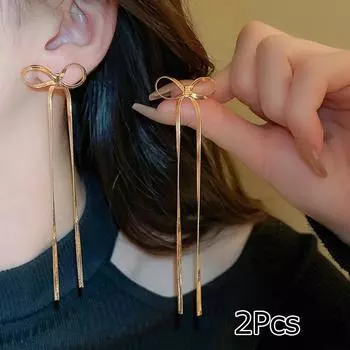 2 шт. Титановые стальные не теряющие цвет серьги-бантики новые модели серьги легкие роскошные Европа и США два цвета золотой
