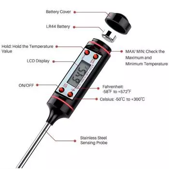 2 шт. точный термометр для приготовления пищи, длинный зонд, цифровой термометр для мгновенного считывания показаний, для гриля, коптильни, барбекю