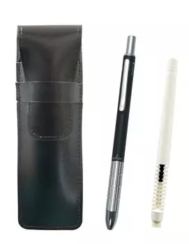 2 шт. Тонкий пенал из коровьей кожи, черный ластик, белый и металлический, 3 супертонких меха, черный, в форме ручки T23-ASBMC46W-3M50K-B-2