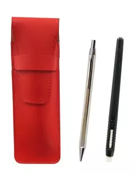 2 шт. Тонкий пенал из воловьей кожи, красный ластик, черный и Z66, цельный серебристый шестиугольный металлический механический карандаш в форме ручки ASRMC46B-Z66SS-2