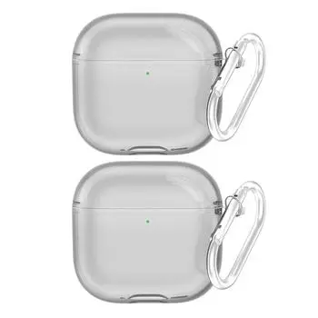 2 шт. TPU мягкий чехол для кожи противоударный прозрачный чехол с карабином прозрачный чехол против падения для Apple Airpods 4 (2024) чёрный