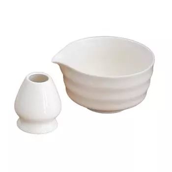 2 шт. Традиционная миска для матча с держателем для венчика Керамическая миска для матча для друзей Напиток Японское приготовление матча белый