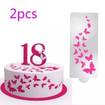 2 шт./трафарет с бабочками для украшения кексов и печенья, пластиковый трафарет для торта из помадки, шаблон «сделай сам»