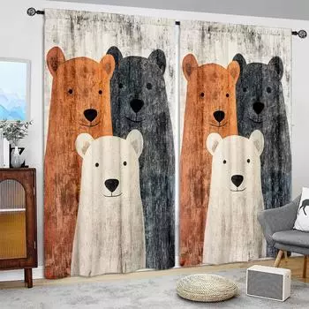 2 шт. Три медведя в скандинавском стиле, напечатанные шторы для домашнего декора - Карманные шторы для окон в спальню, офис, кухню 52.5cmX116cm X 2pcs