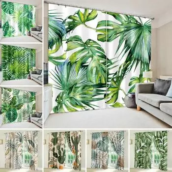 2 шт. тропические растения кактус шторы листва узор ботанический печатный карниз для штор карманное окно обработка для гостиной кухни 2x50W100H(CM)&Grommet Top