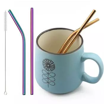 2 шт., трубочки для питья, 18/10, соломинка из нержавеющей стали, многоразовая соломинка, цветная соломинка Mteal, соломинка для кофе, вечеринки, бара, соломинка для чистки чёрный