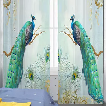 2 шт. тюль павлиньего синего цвета шторы для спальни пряжа с принтом прозрачные для детской комнаты столовая 132cmx160cm