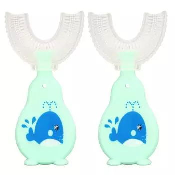 2 шт. U-образная зубная щетка из мягкого силикона пищевого класса, ручная учебная зубная щетка для полости рта на 360 градусов