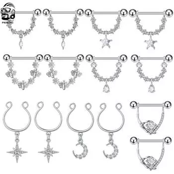 2 шт., U-образные висячие кольца из хирургической стали для сосков со штангой для женщин и девочек, сексуальные украшения для пирсинга сосков с пчелиными звездами и кристаллами