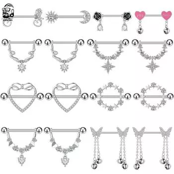 2 шт U-образные висячие пирсинг сосков штангой из нержавеющей стали с кристаллами, щиток для сосков, бабочка, сердце, кольца для сосков