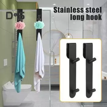 2 шт. удлиненный крючок для душевой двери, нержавеющий, прочный, несущий нагрузку, простой в установке, безрамный стеклянный крючок для полотенец для душевой двери в ванную комнату 2pcs чёрный