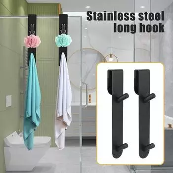 2 шт. удлиненный крючок для душевой двери, нержавеющий, прочный, несущий нагрузку, простой в установке, безрамный стеклянный крючок для полотенец для душевой двери в ванную комнату 2pcs серебряный