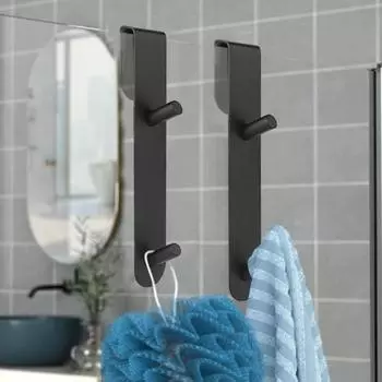 2 шт. удлиненный крючок для душевой двери, нержавеющий, прочный, несущий нагрузку, легко устанавливается, безрамное стекло для ванной комнаты 2pcs чёрный