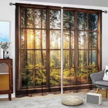 2 шт. Украсьте лес за окном, напечатанные шторы для Хэллоуина, домашний декор - карман для окон в спальню 52.5cmX116cm X 2pcs