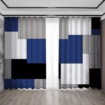 2 шт., украшение для дома, занавеска, подвеска, геометрические модные элементы, сетка, напечатанный комплект занавесок, подходит для спальни, сада, балкона W50xH130(CM)x2pcs&HOOK