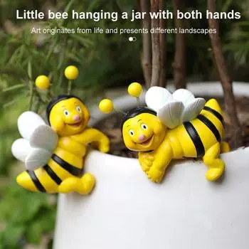 2 шт., украшение для кашпо в виде пчелы, подвесная скульптура пчелы, мультяшная фигурка пчелы из смолы для горшечных растений, декор для края цветочного горшка 2pcs