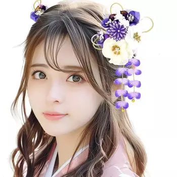 2 шт. Украшение для волос Tsumami Wisteria, набор аксессуаров для волос на выпускной, поделки, украшения, церемония, фурисодэ, юката, свадьба, фиолетовый