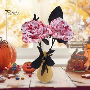 2 шт., украшение из искусственных цветов на Хэллоуин, реалистичный букет из кровавых роз, искусственные цветы для фестивалей с привидениями, вечеринок, домашнего декора розовый