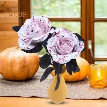 2 шт., украшение из искусственных цветов на Хэллоуин, реалистичный букет из кровавых роз, искусственные цветы для фестивалей с привидениями, вечеринок, домашнего декора розовый