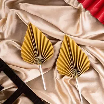 2 шт., украшение на торт в форме пальмового листа, бумажный топпер для кекса, складной веер, украшение на торт, празднование S золотой