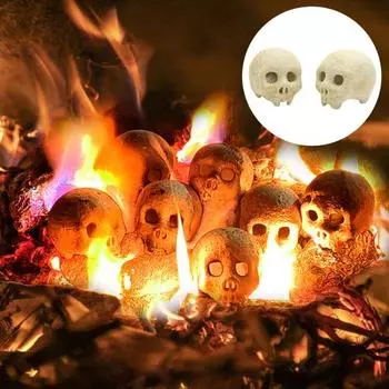 2 шт., украшение в виде черепа, керамический многоразовый огнеупорный декор в виде черепа на Хэллоуин для вечеринки, барбекю, костра, усилитель жуткой атмосферы 2pcs