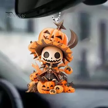 2 шт., украшение в виде тыквенного человека на рождественскую елку, подвеска на зеркало заднего вида автомобиля с шнурком, легко подвешивается, праздничный декор на Хэллоуин оранжевый