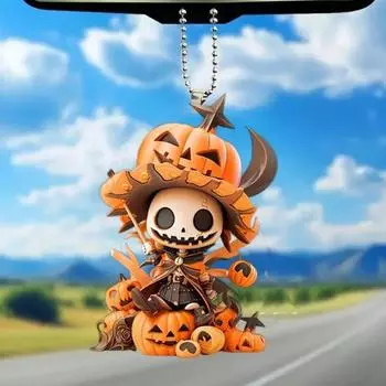 2 шт., украшение в виде тыквенного человека на рождественскую елку, подвеска на зеркало заднего вида автомобиля с шнурком, легко подвешивается, праздничный декор на Хэллоуин оранжевый