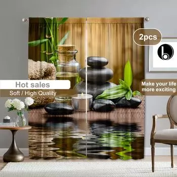 2 шт. Украшения для дома, Шторы для прокалывания прутьев, Вид на снег, Пляж, Подводный водопад, Гостиная, Спальня, Балкон, Кабинет 75x166cm&Without mount