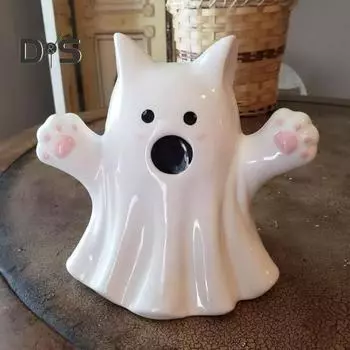 2 шт. украшения для привидения на Хэллоуин, фигурка призрака из смолы в виде кошки, тыквы, маленькое украшение стола для камина на Хэллоуин, многоярусный поднос для кухни A