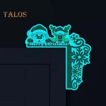 2 шт. Украшения для углов дверей, светящиеся в темноте, Санта-Клаус, олень, дверная рамка, знак, мультяшные рождественские настенные наклейки для угла двери окна D