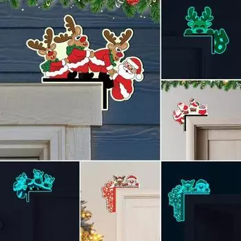 2 шт. Украшения для углов двери, светящиеся в темноте, Санта-Клаус, олень, знак для угловой рамки двери C