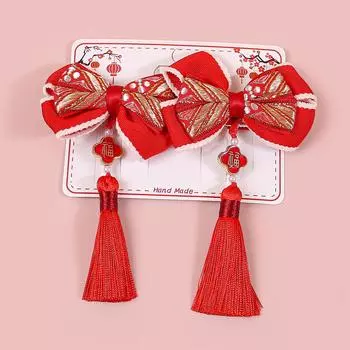 2 шт. Украшения на китайский Новый год Заколки для волос Детские Детские Кисточки Банты Заколки Заколки для волос Девочки Дети Вечеринка Аксессуары для волос