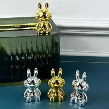 2 шт. Украшения в виде кролика, сидящие статуи кролика с клеем, настольный декор, фигурки кролика для домашнего стола, шкафа, автомобиля серебряный