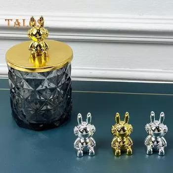 2 шт. Украшения в виде кролика, сидящие статуи кролика с клеем, настольный декор, фигурки кролика для домашнего стола, шкафа, автомобиля серебряный