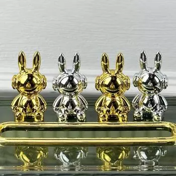 2 шт. Украшения в виде кролика, сидящие статуи кролика с клеем, настольный декор, фигурки кролика для домашнего стола, шкафа, автомобиля серебряный