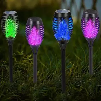 2 шт. уличные солнечные лампы с датчиком освещенности, автоматическая зарядка, водонепроницаемые, с мерцающим пламенем, дизайн, садовые солнечные фонари синий