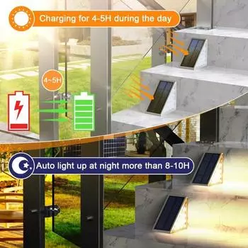 2 шт., уличный ступенчатый светильник, солнечная палубная лампа, высокая яркость, водонепроницаемый, проводка не требуется, простая установка, солнечный наружный светильник, светодиодное освещение пути White Light.