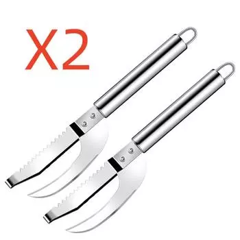 2 шт., улучшенный нож для рыбы 3 в 1, многофункциональный нож для чистки чешуи рыбы 3 в 1 из нержавеющей стали, инструмент для чистки усов креветок, многофункциональный нож для чистки креветок 2pcs серебряный