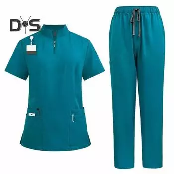 2 шт., униформа медсестры, набор скрабов для медсестры, врача, персонала больницы, спортивный костюм с верхними брюками с несколькими карманами, эластичная удобная спецодежда для медицинской помощи L розовый