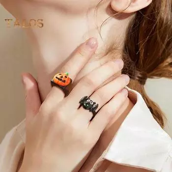2 шт., унисекс, кольцо на Хэллоуин, хип-хоп, летучая мышь, тыква, гладкое, темное, стиль, кольцо на палец, украшение на руку для вечеринки на Хэллоуин, уличная бижутерия чёрный