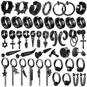 2 шт. унисекс, серьги-капли из нержавеющей стали в стиле панк, черные серьги-капли с геометрическим узором, треугольник, звезда, крест, рыба, любовь, перо, вечерние, несколько готических E2495BAD