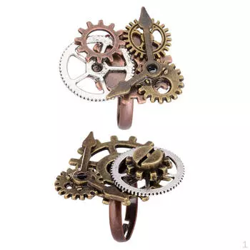 2 шт. унисекс, винтажное регулируемое кольцо в стиле панк, готика, стимпанк, с рисунком шестерни